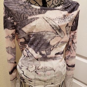 Kenneth Cole Pale Pink/Cream/Gray Nylon L/S Top